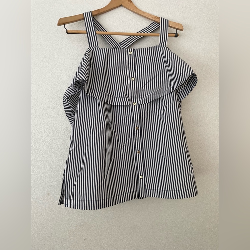 Michael Kors top off shoulder pinstripe coastal grandma